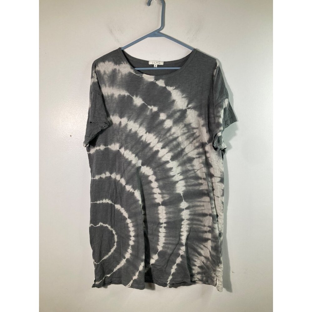 Womens Z Supply Tie Dyed‎ Tee Shirt Dress Short Gray White M Cotton